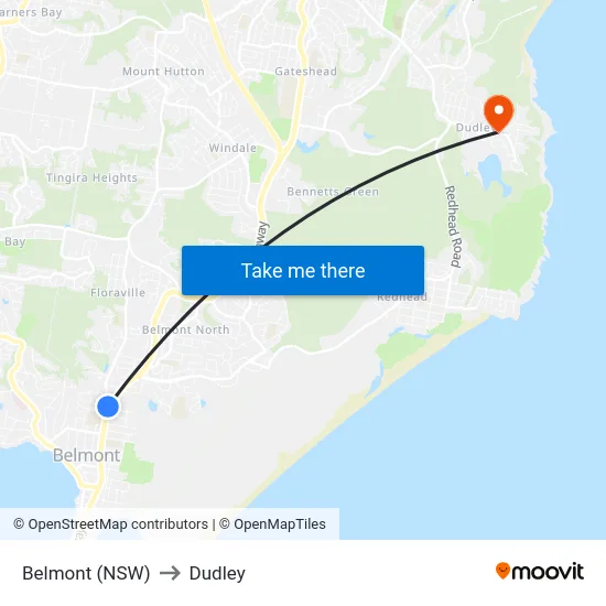 Belmont (NSW) to Dudley map