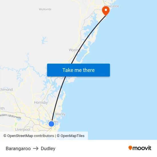 Barangaroo to Dudley map