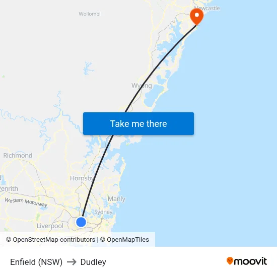 Enfield (NSW) to Dudley map