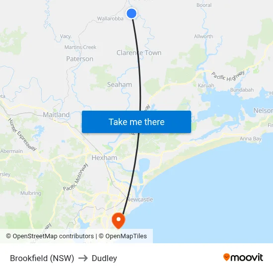 Brookfield (NSW) to Dudley map