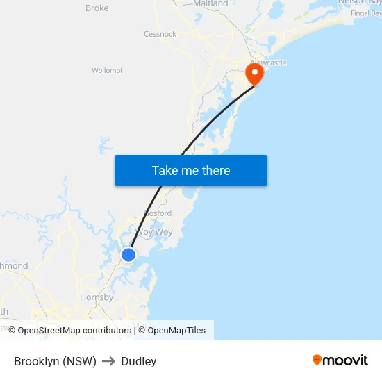 Brooklyn (NSW) to Dudley map