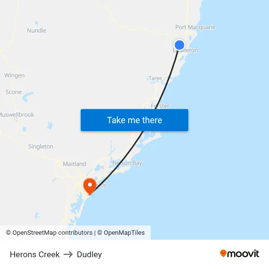 Herons Creek to Dudley map