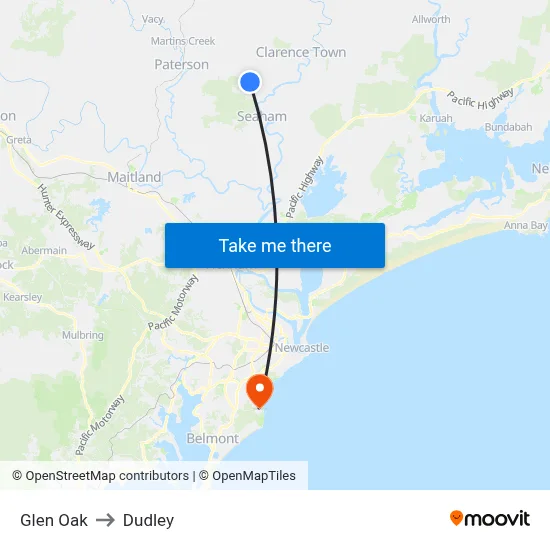 Glen Oak to Dudley map