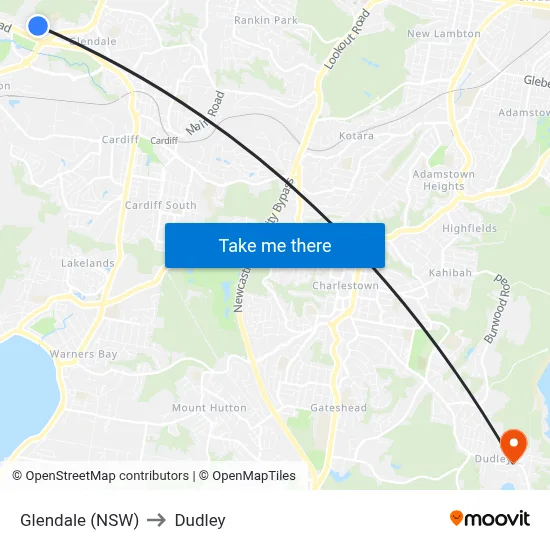 Glendale (NSW) to Dudley map