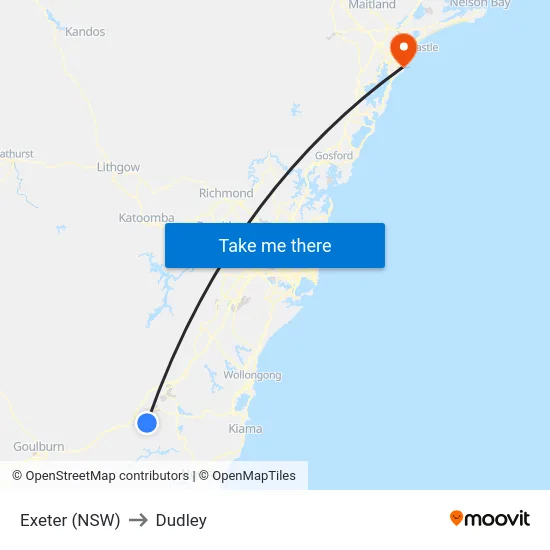 Exeter (NSW) to Dudley map