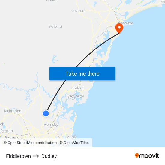Fiddletown to Dudley map