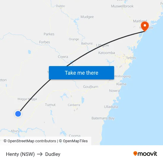 Henty (NSW) to Dudley map