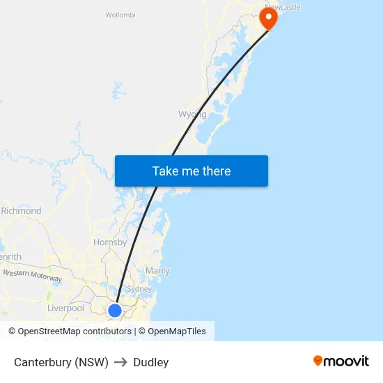 Canterbury (NSW) to Dudley map