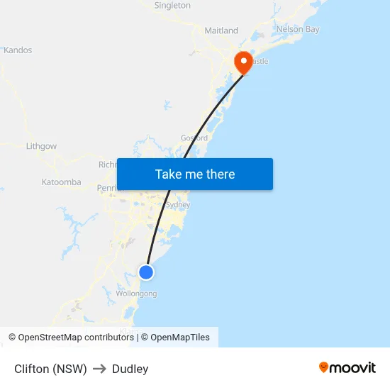 Clifton (NSW) to Dudley map