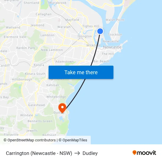Carrington (Newcastle - NSW) to Dudley map