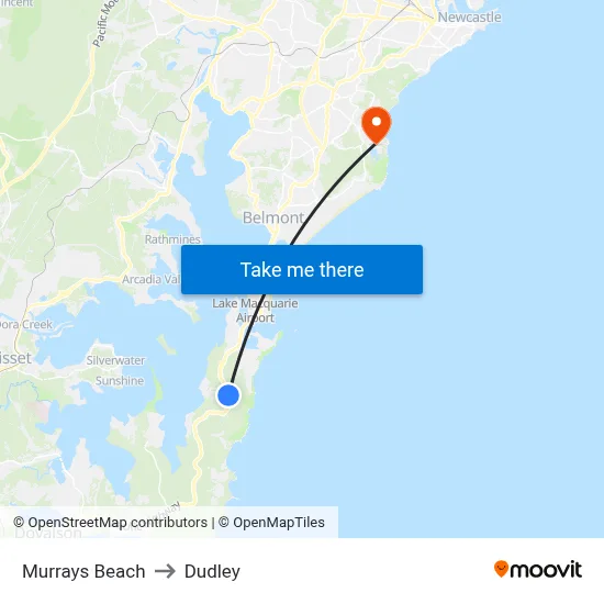 Murrays Beach to Dudley map