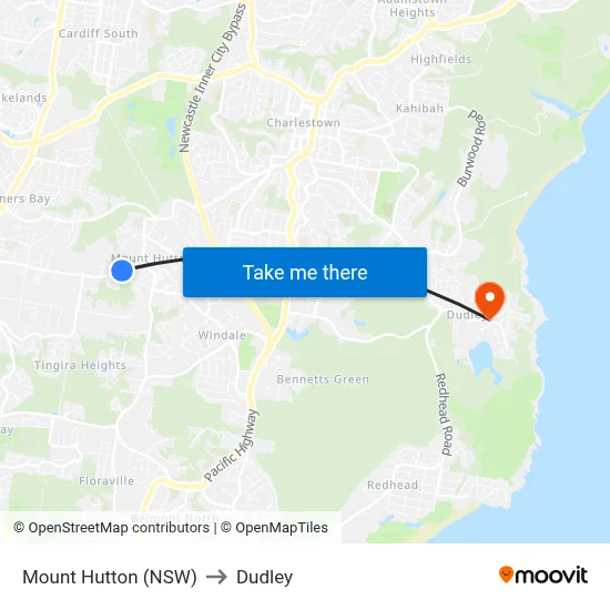 Mount Hutton (NSW) to Dudley map