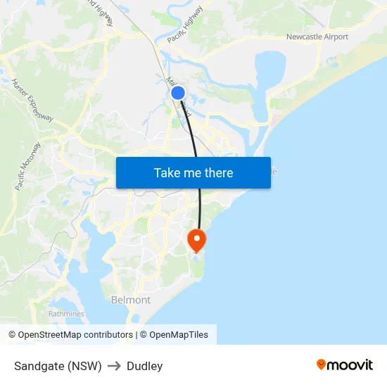 Sandgate (NSW) to Dudley map
