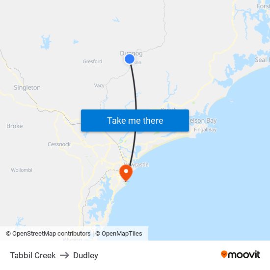 Tabbil Creek to Dudley map