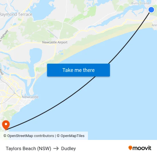 Taylors Beach (NSW) to Dudley map