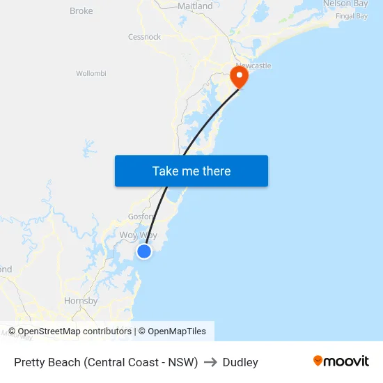 Pretty Beach (Central Coast - NSW) to Dudley map