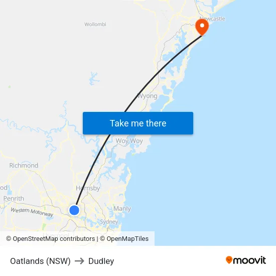 Oatlands (NSW) to Dudley map