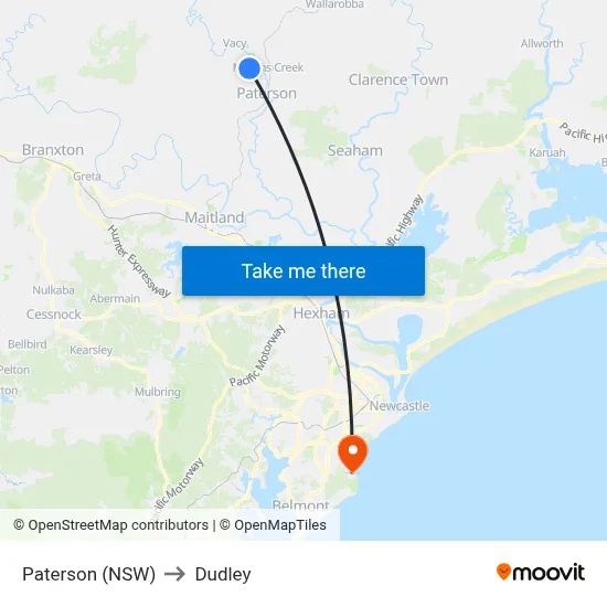 Paterson (NSW) to Dudley map