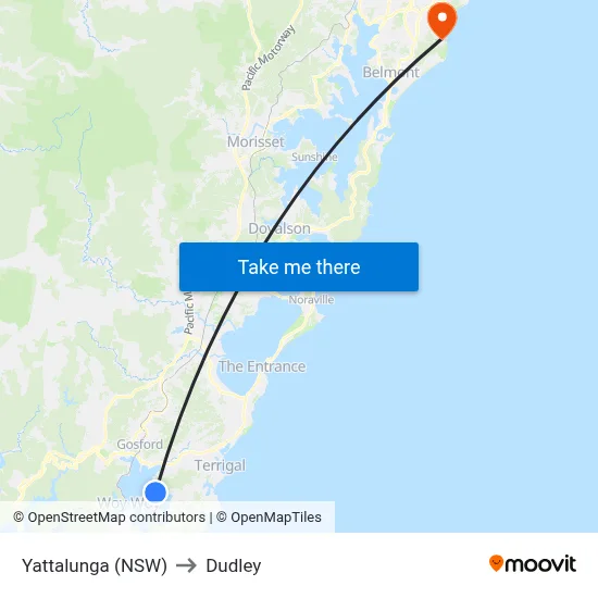 Yattalunga (NSW) to Dudley map