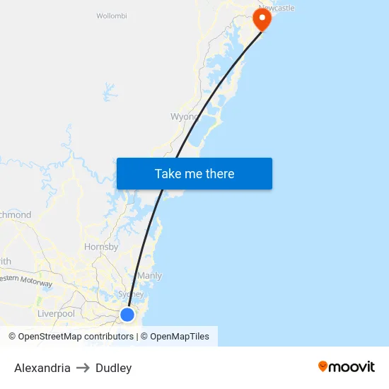 Alexandria to Dudley map