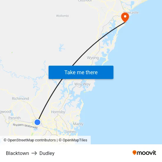Blacktown to Dudley map