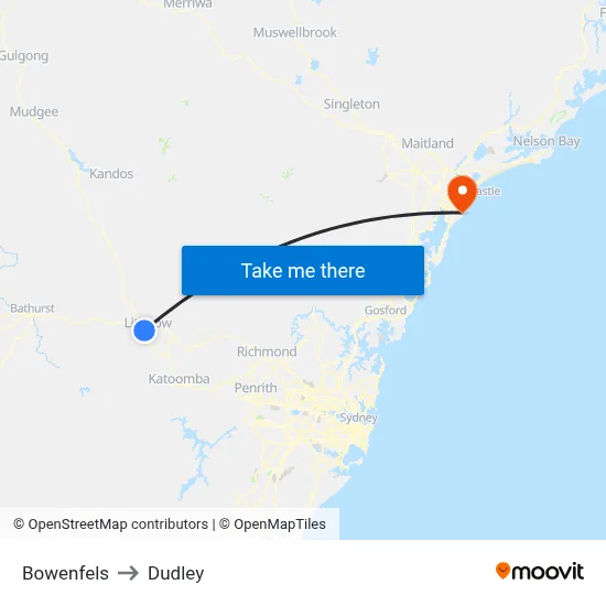 Bowenfels to Dudley map