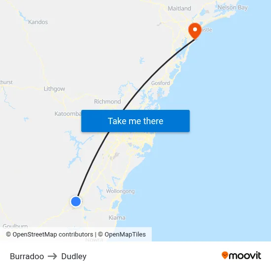 Burradoo to Dudley map