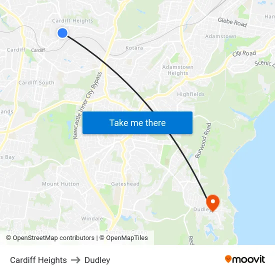 Cardiff Heights to Dudley map