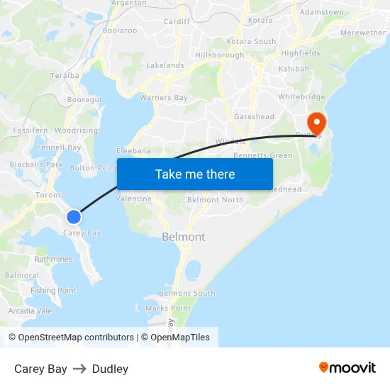 Carey Bay to Dudley map