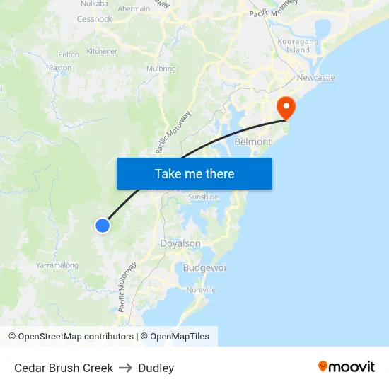 Cedar Brush Creek to Dudley map