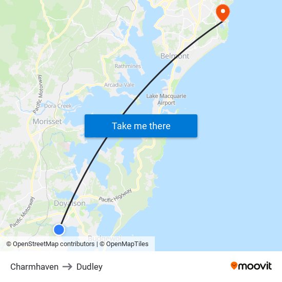 Charmhaven to Dudley map