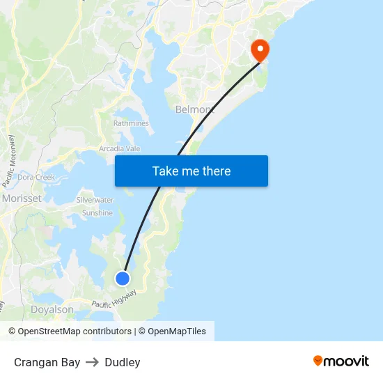 Crangan Bay to Dudley map