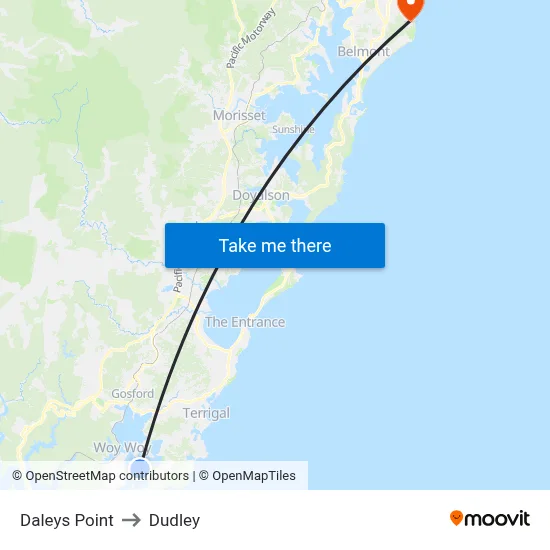 Daleys Point to Dudley map