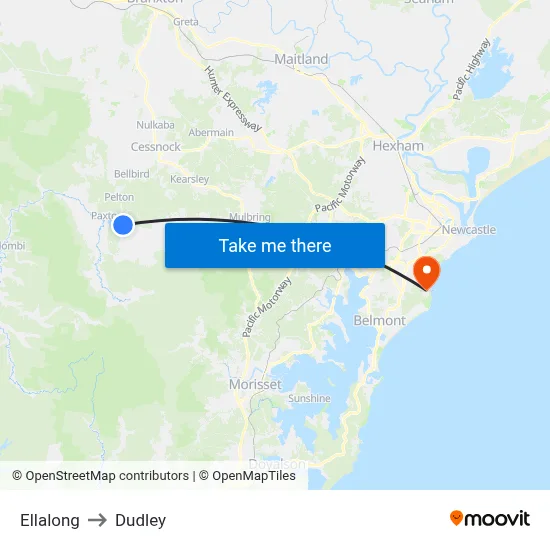 Ellalong to Dudley map