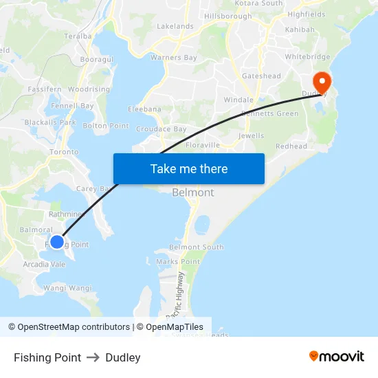 Fishing Point to Dudley map