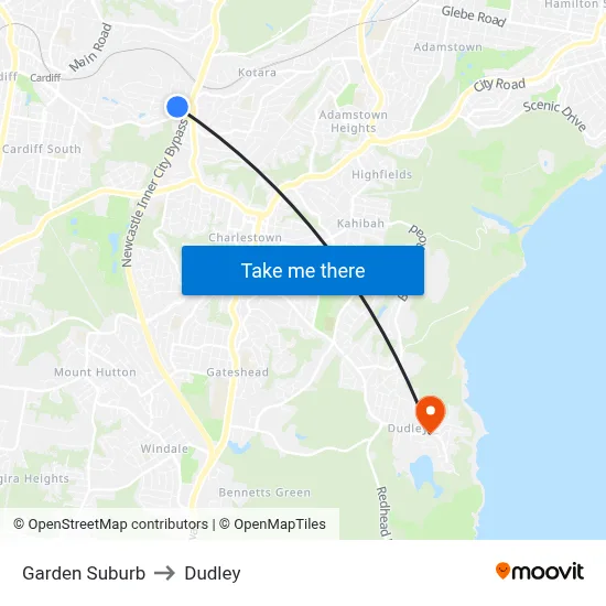 Garden Suburb to Dudley map
