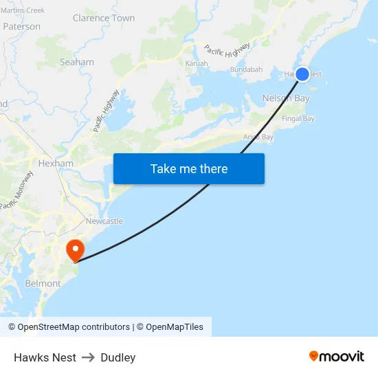 Hawks Nest to Dudley map