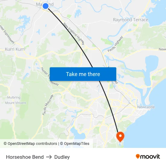 Horseshoe Bend to Dudley map