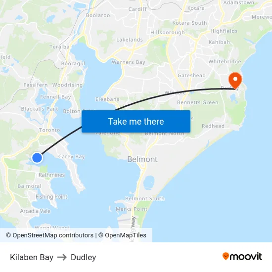 Kilaben Bay to Dudley map