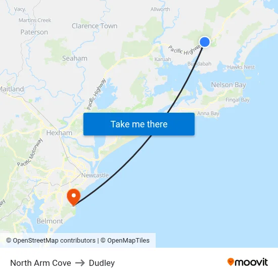 North Arm Cove to Dudley map