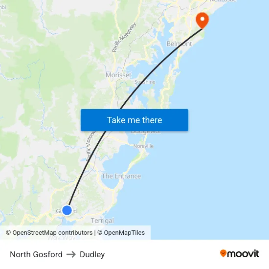 North Gosford to Dudley map