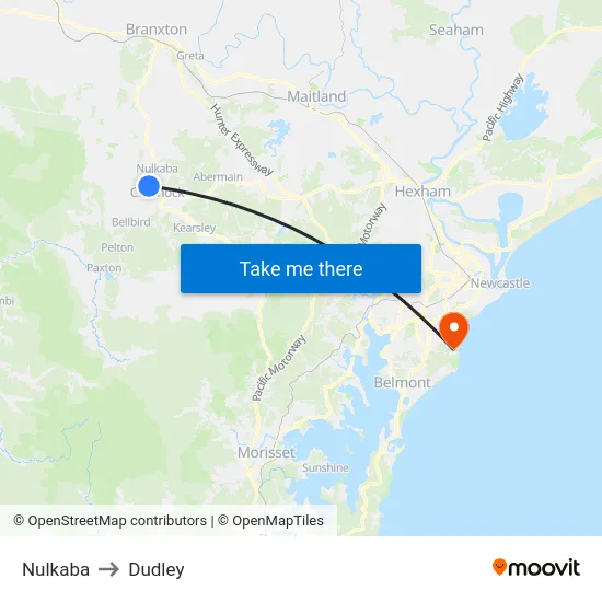Nulkaba to Dudley map