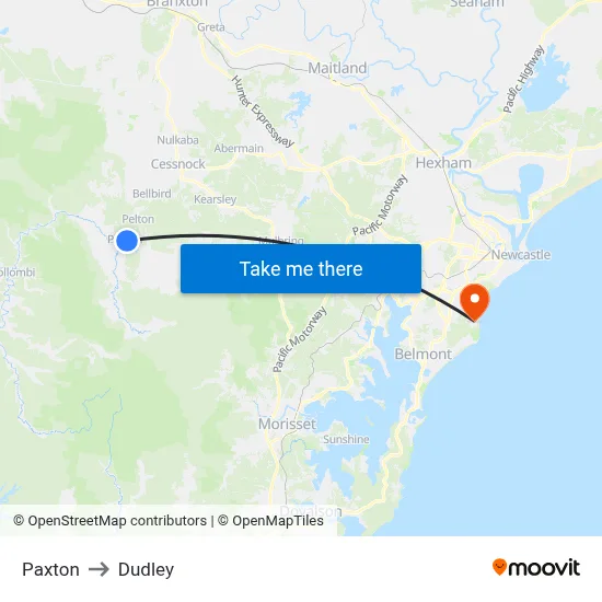 Paxton to Dudley map