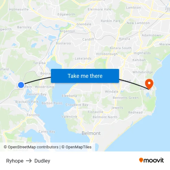 Ryhope to Dudley map
