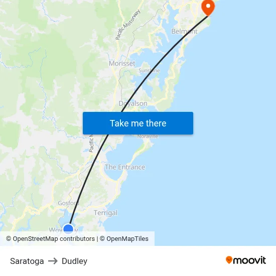 Saratoga to Dudley map