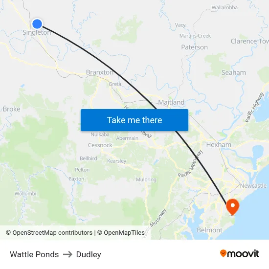 Wattle Ponds to Dudley map
