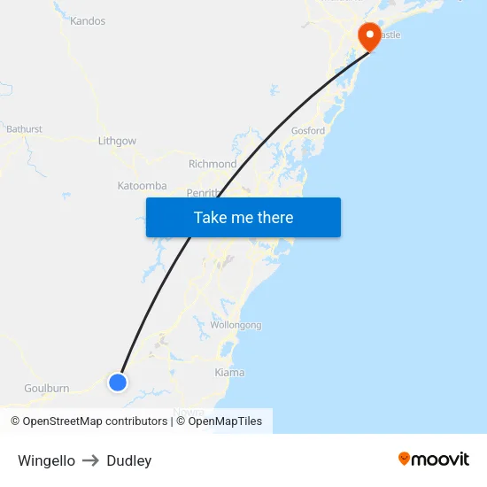 Wingello to Dudley map