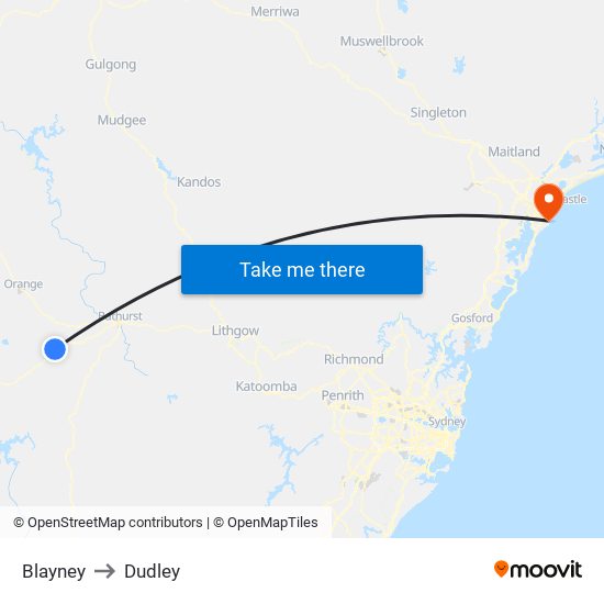 Blayney to Dudley map