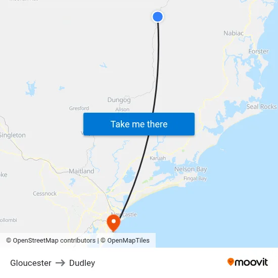 Gloucester to Dudley map