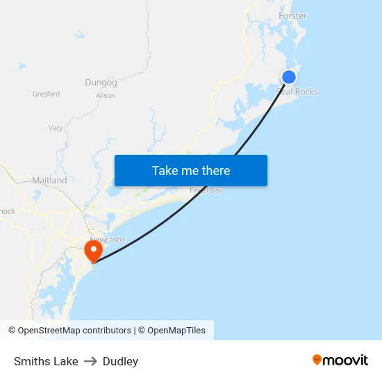 Smiths Lake to Dudley map